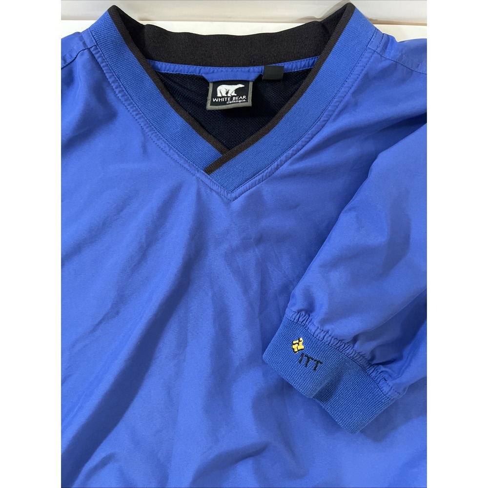 White Bear Clothing Co Windbreaker Men 2XL‎  V Neck Pullover Pockets Blue Golf